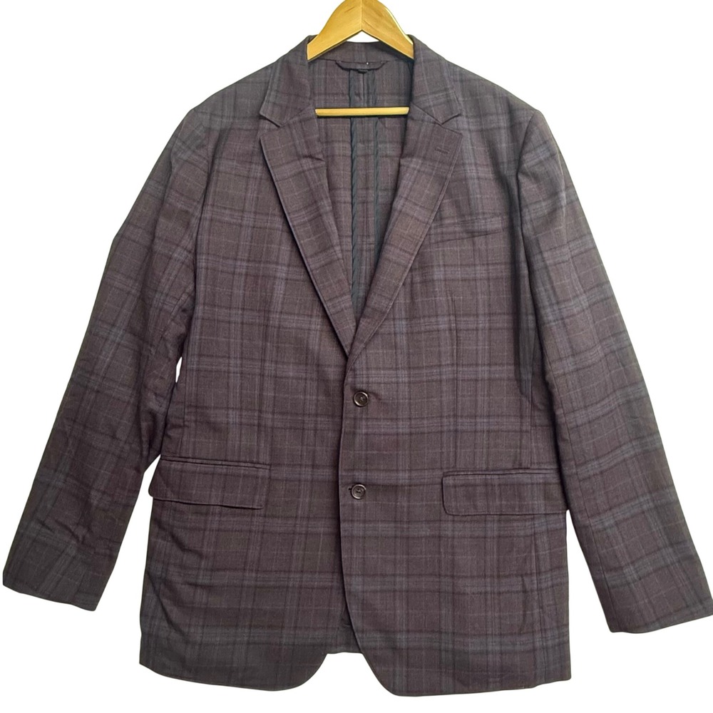Bonobos Mens 44L Blazer Athletic Fit Purple Blue Plaid Wool Blend Sport Coat